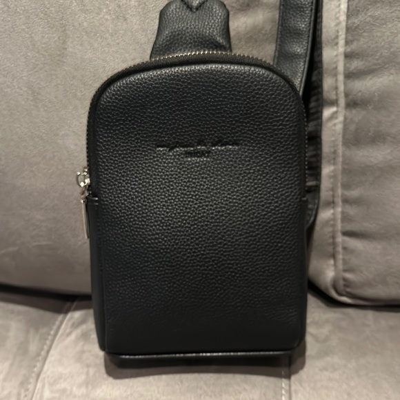 Black Vegan Leather Sling Bag - Picture 2 of 7
